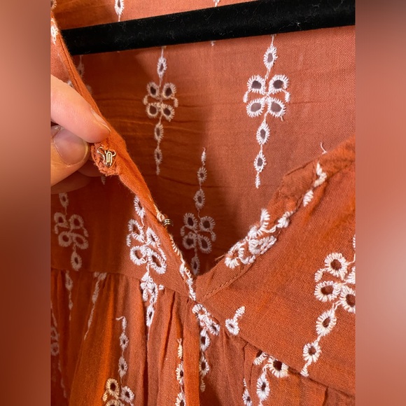 American Eagle Rust Orange Boho Embroidered Peasant Blouse Size M - Picture 3 of 8